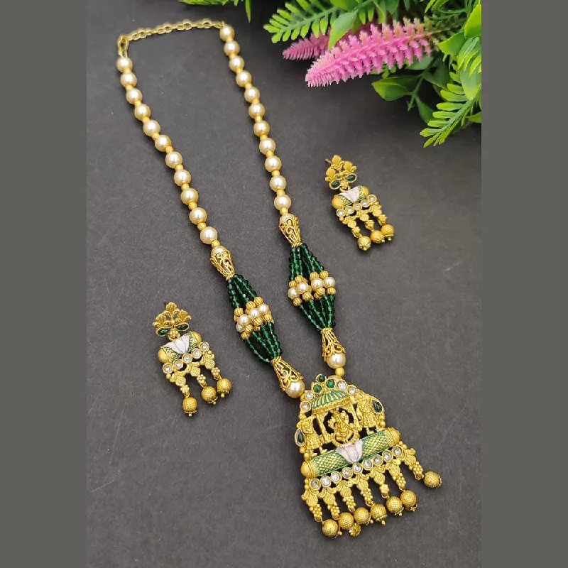 Wedding Pendant Necklaces-SP Jewellery Gold Plated Pota And Meenakari Long  Necklace Set