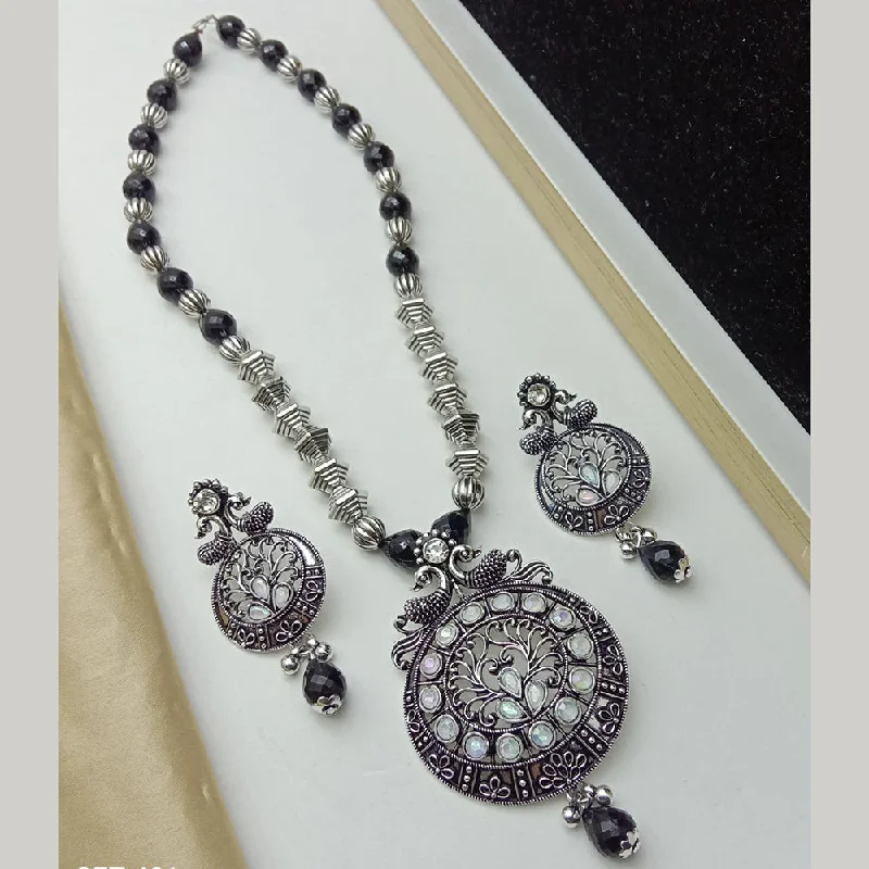 Luxurious Silver Necklaces-SP Jewellery Oxidised Plated Crystal Stone Necklace Set