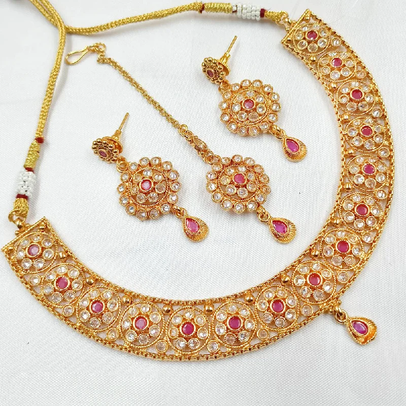 Layered Diamond Necklaces-Padmawati Bangles Copper Gold Crystal Stone Necklace Set