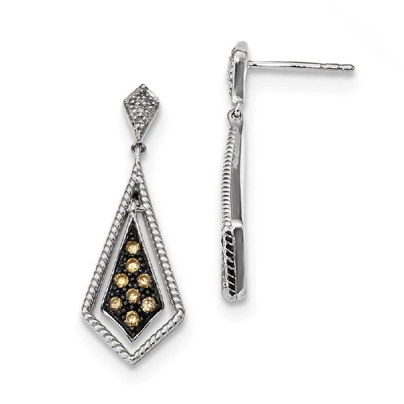 Fashionable Ear Cuffs-Champagne & White Diamond Geometric Dangle Earrings in Sterling Silver