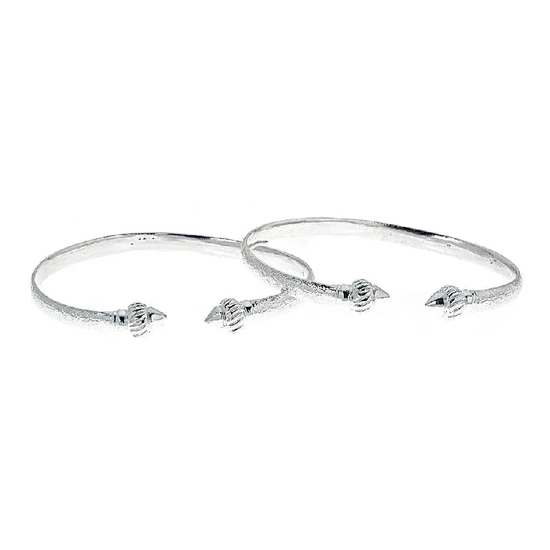 Custom Wedding Bangle Sets-Better Jewelry Solid .925 Sterling Silver Flat Ridged Arrow Taj Mahal West Indian Bangles, 1 pair