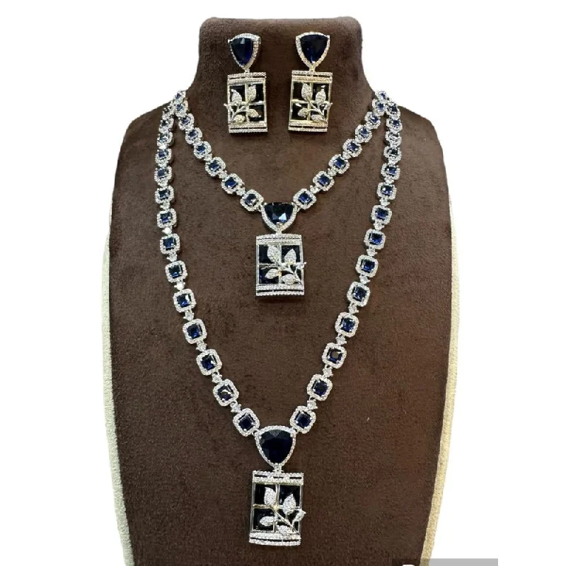 Luxury Diamond Necklaces for Weddings-Akruti Collection Silver Plated AD Long Necklace Set