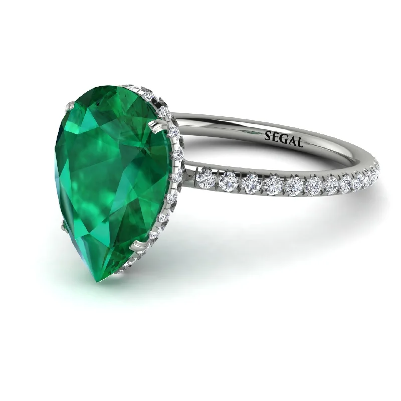 Custom Wedding Rings-Hidden Halo Elegant Pear Emerald Engagement Ring - Ariel No. 6