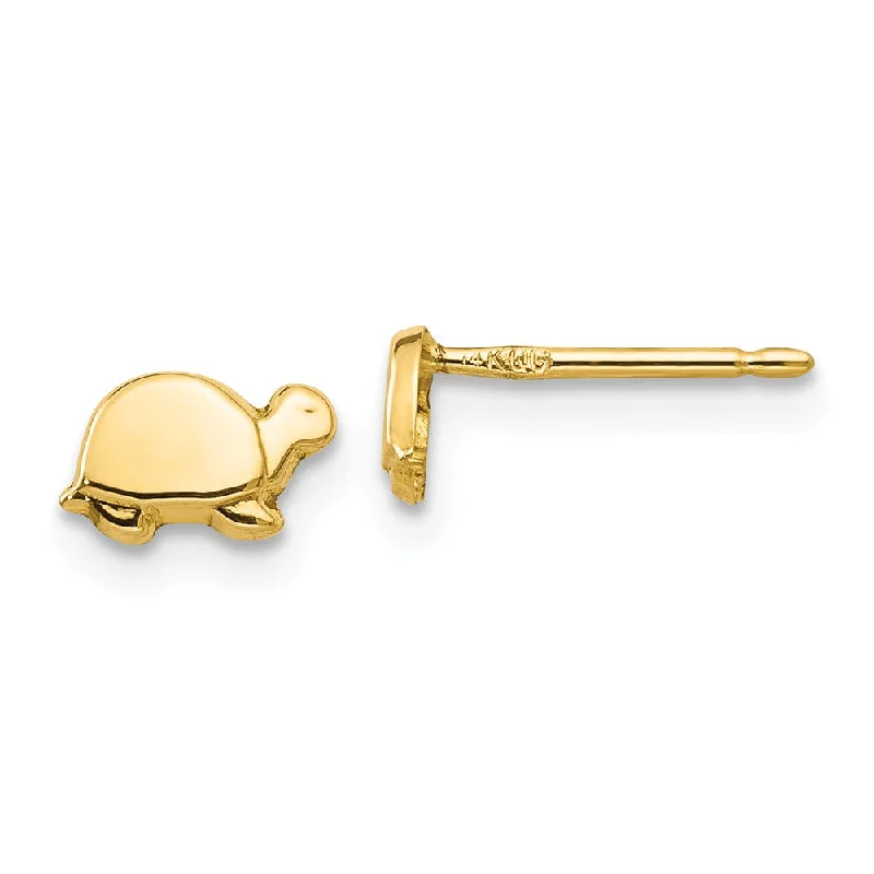 Sparkling Drop Earrings-Kids 6mm Mini Turtle Post Earrings in 14k Yellow Gold