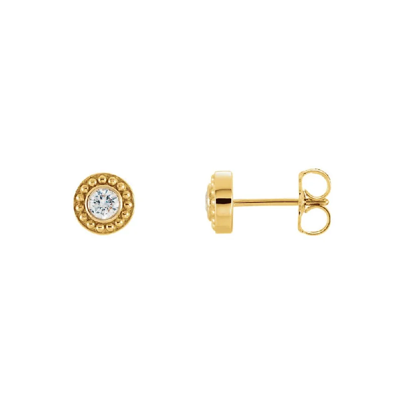 Oval Dangle Earrings-1/5 Cttw Diamond Bezel Set Beaded Stud Earrings in 14k Yellow Gold