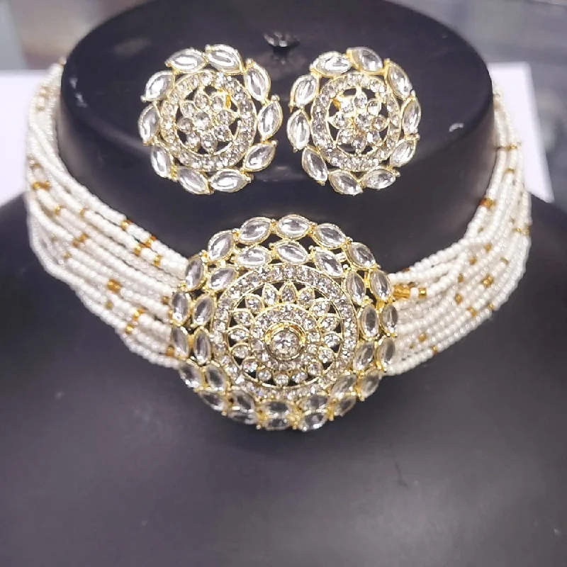 Designer Choker Necklaces-Naitika Arts Gold Plated Pearl And Austrian Stone Choker Necklace Set