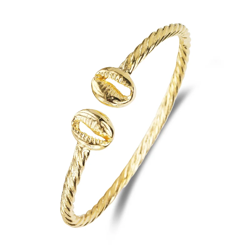 Chunky Gold Bangles-Better Jewelry 10K Yellow Gold Coiled Rope West Indian Bangle Cowrie Shell Ends, 1 piece