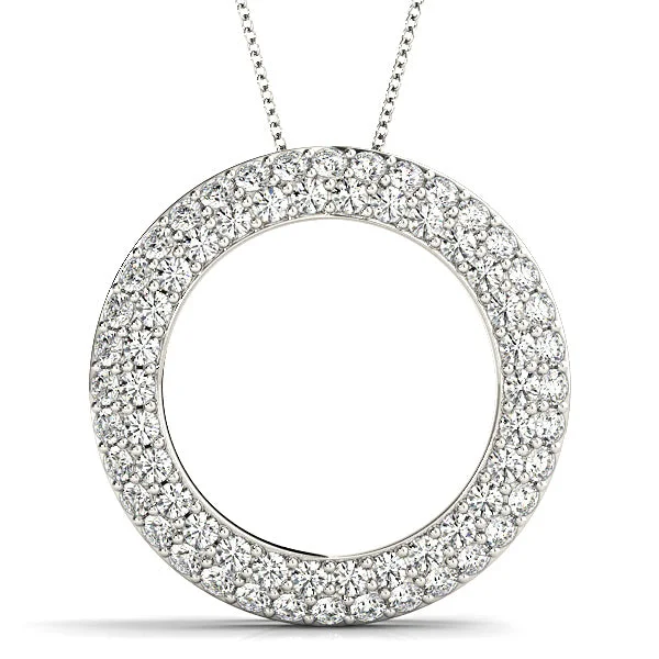 Diamond Choker Necklaces-1.00 ctw Diamond Double Row Pave Circle Necklace Pendant