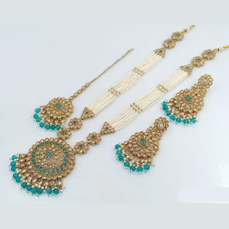 Colorful Pearl Necklaces-Rani Sati Jewels Gold Plated Crystal Stone Long Necklace Set