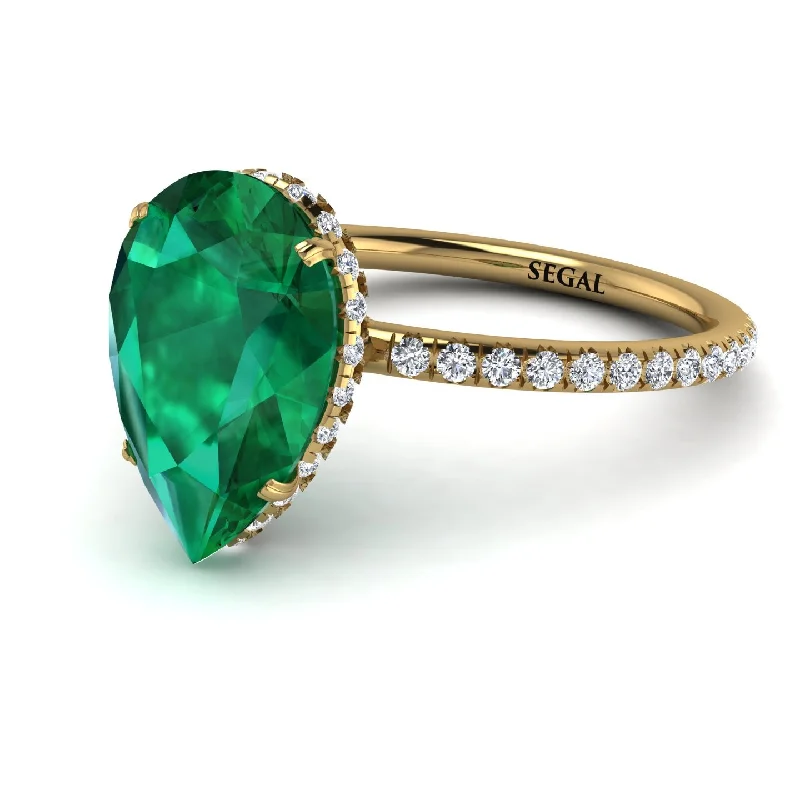 Bridal Engagement Ring Sets-Hidden Halo Elegant Pear Emerald Engagement Ring - Ariel No. 4