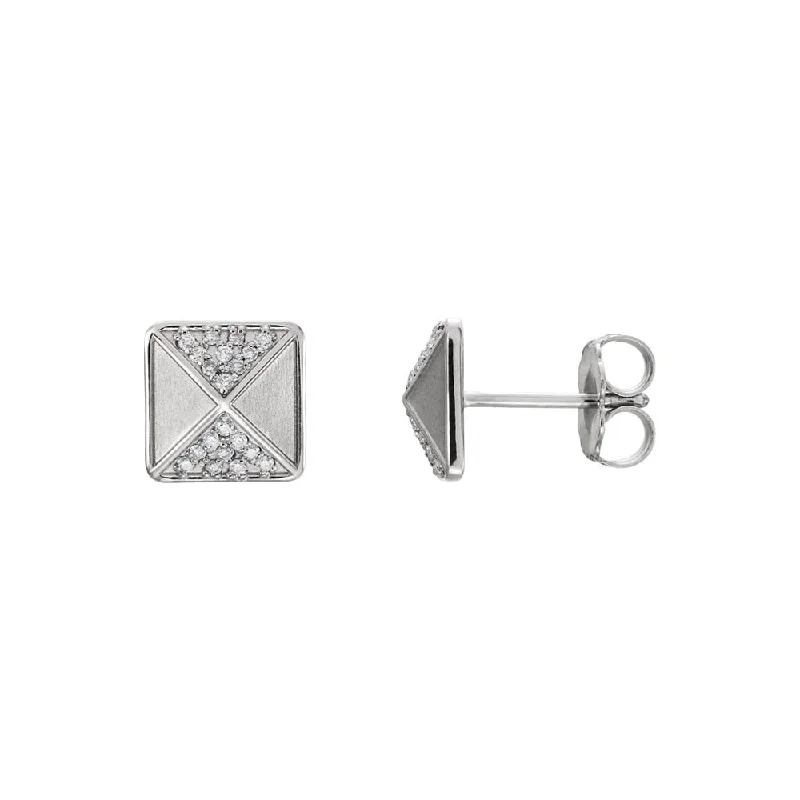 Elegant Wedding Earrings-8mm Diamond Accented Pyramid Stud Earrings in 14k White Gold