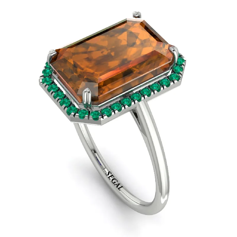 Stunning Gemstone Rings-Halo Emerald Cut Brown Diamond Engagement Ring - Izabella No. 1106