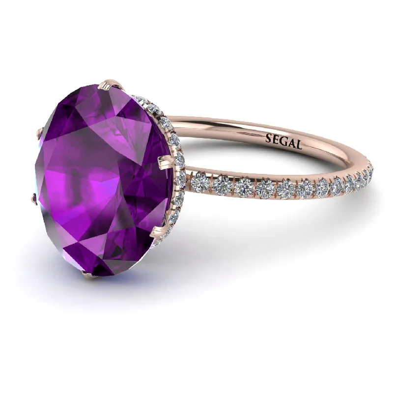 Wedding Ring Bands for Women-Hidden Halo Oval Amethyst Engagement Ring - Gemma No. 302