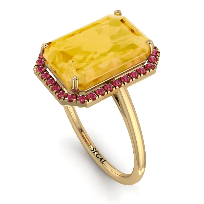 Fashionable Gold Rings-Halo Emerald Cut Citrine Engagement Ring - Izabella No. 610