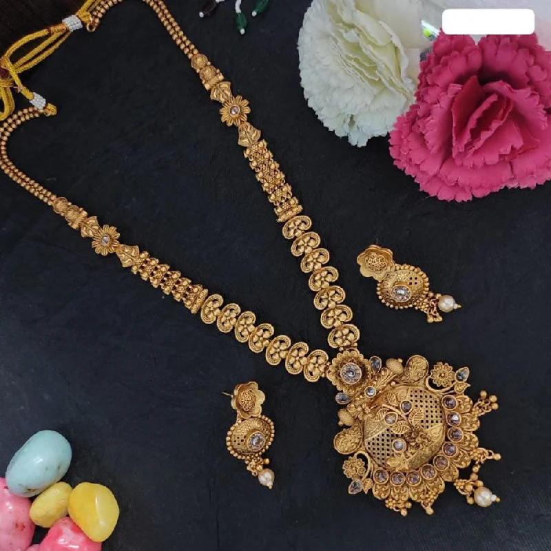 Luxurious Pendant Necklaces-Heera Jewellers Gold Plated Crystal Stone Long Necklace Set