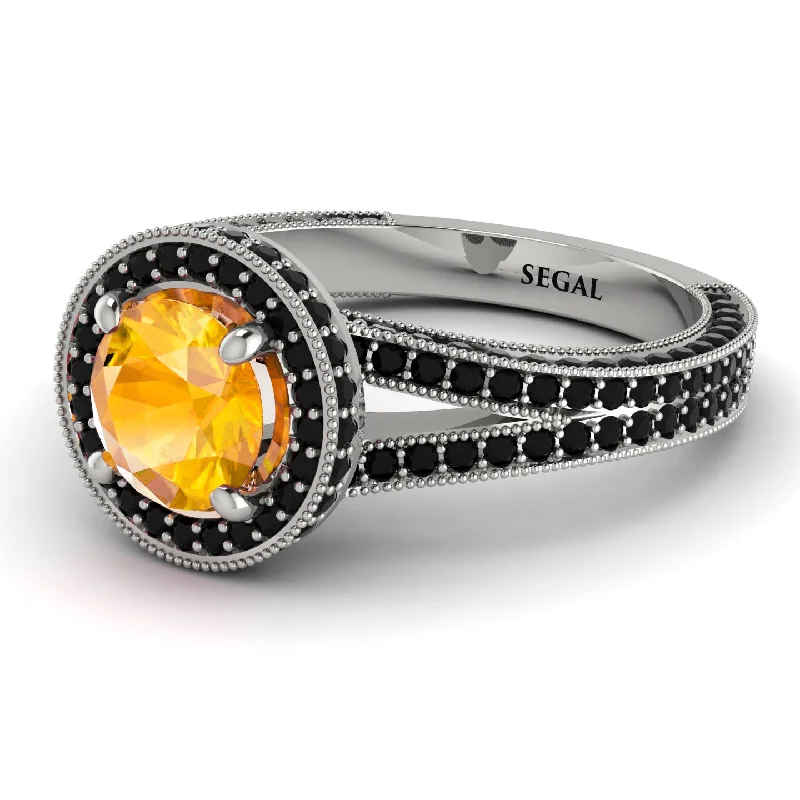 Sparkly Engagement Rings-Milgrain Round Yellow Diamond Engagement Ring - Payton No. 1009