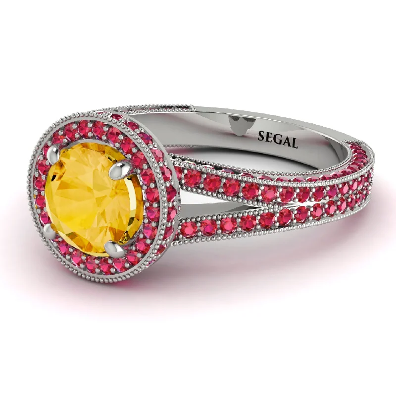 Sparkling Wedding Ring Sets-Milgrain Round Citrine Engagement Ring - Payton No. 612