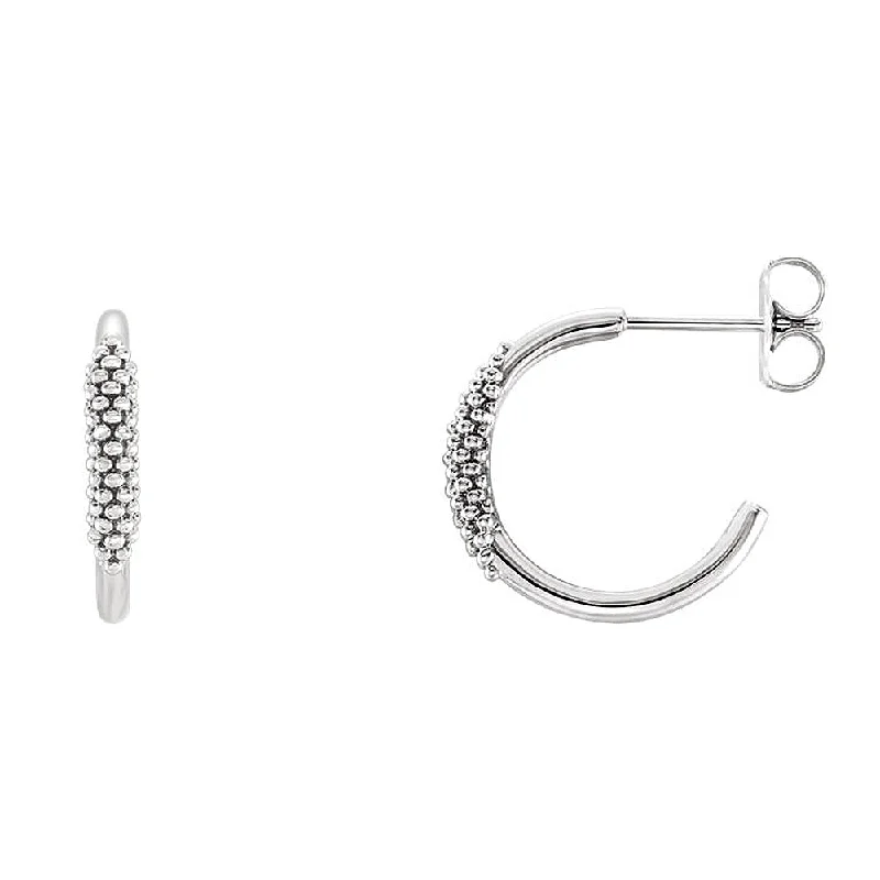 Simple Dangle Earrings-2.6mm x 15mm (9/16 Inch) Sterling Silver Small Beaded J-Hoop Earrings