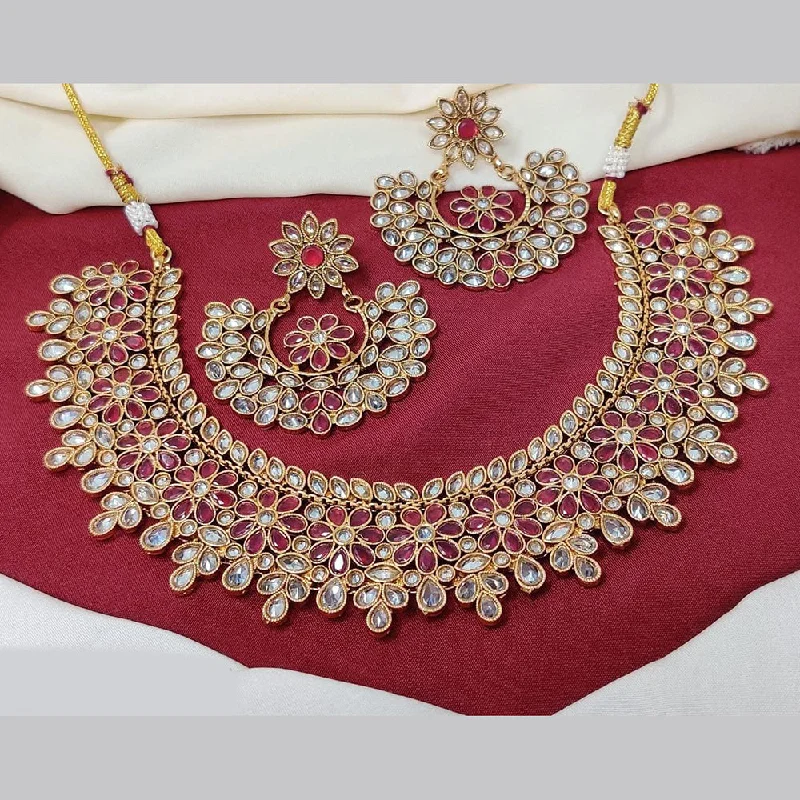 Stylish Gold Chokers-Manisha Jewellery Gold Plated Crystal Stone Necklace Set