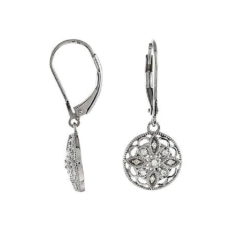 Classic Drop Earrings-Vintage Style Diamond Flower Earrings in Sterling Silver