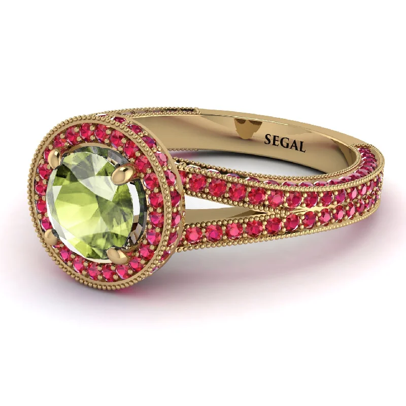 Trendy Wedding Ring Sets-Milgrain Round Peridot Engagement Ring - Payton No. 710