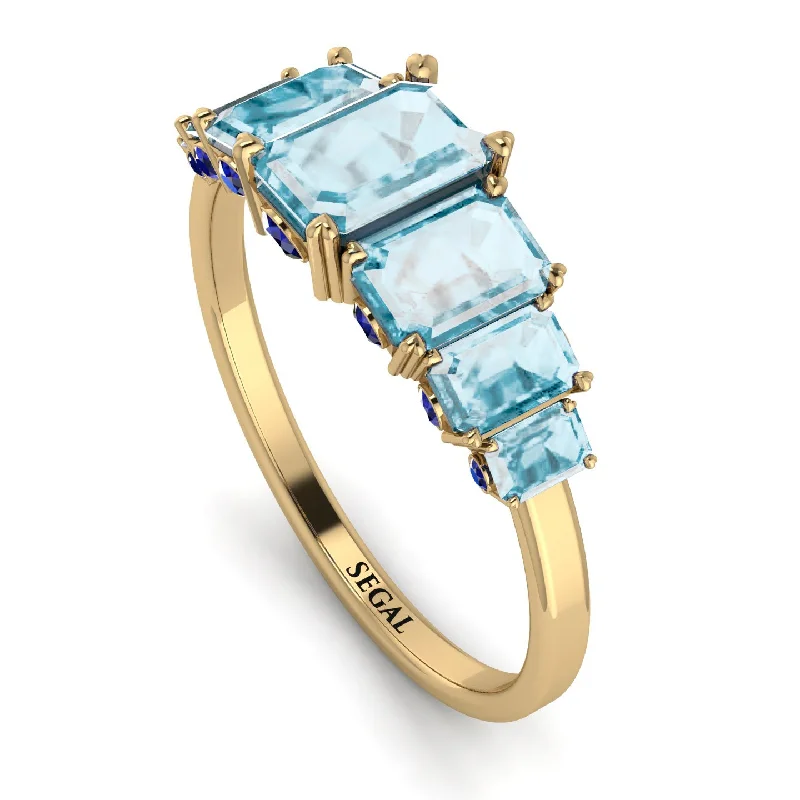 Sparkly Engagement Rings-Emerald Cut Aquamarine Ring With Hidden Sapphires - Brynlee No. 413