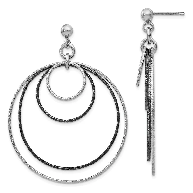 Large Silver Hoop Earrings-Two-Tone Diamond-cut Multi Circle Dangle Earrings in Sterling Silver