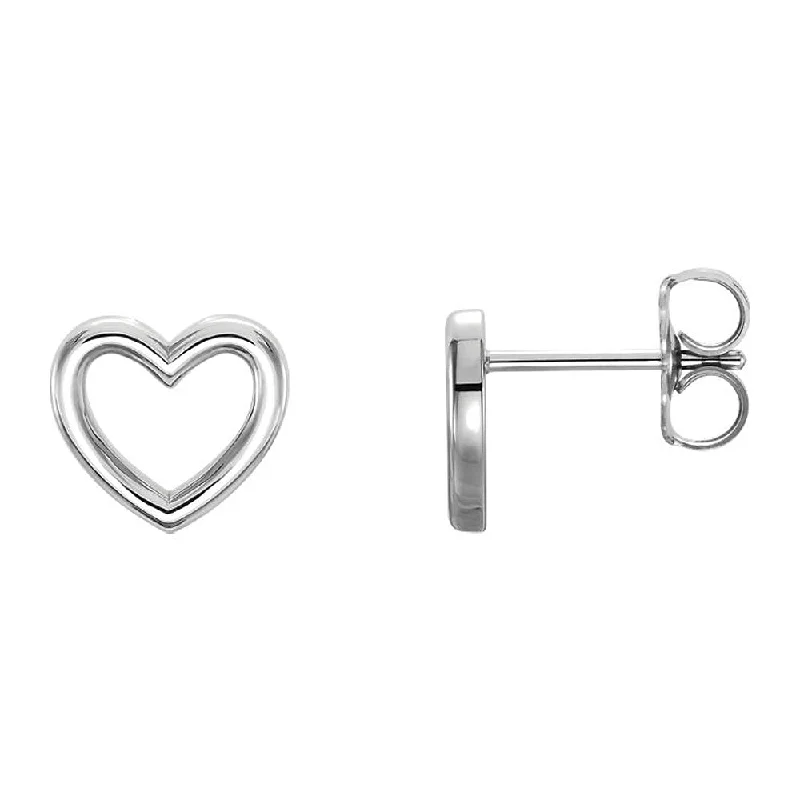 Gold Stud Earrings-9 x 8mm (3/8 Inch) Polished Sterling Silver Small Heart Post Earrings