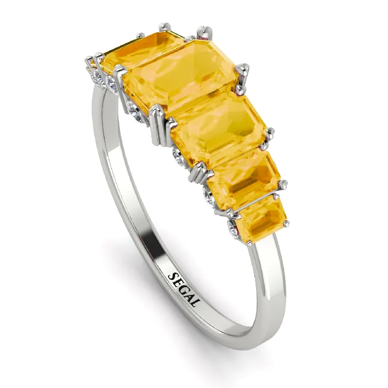 Designer Gold Rings-Emerald Cut Сitrine Ring With Hidden Diamonds - Brynlee No. 603