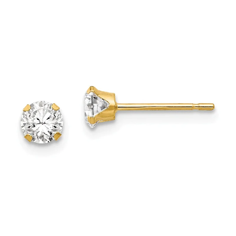 Large Gemstone Earrings-Kids 4mm Round Cubic Zirconia Stud Earrings in 14k Yellow Gold