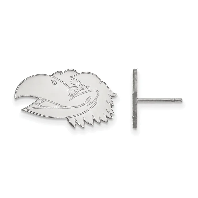 Cute Stud Earrings-14k White Gold University of Kansas Small Mascot Head Post Earrings