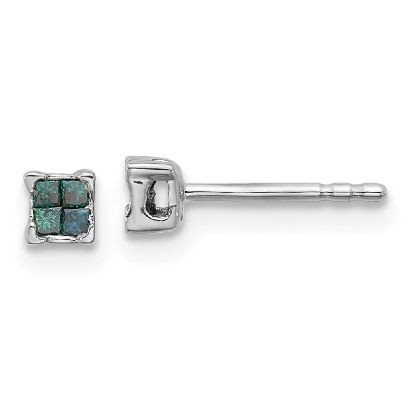 Bright Gemstone Earrings-1/8 Ctw Blue Princess Cut Diamond 4mm Stud Earrings in Sterling Silver