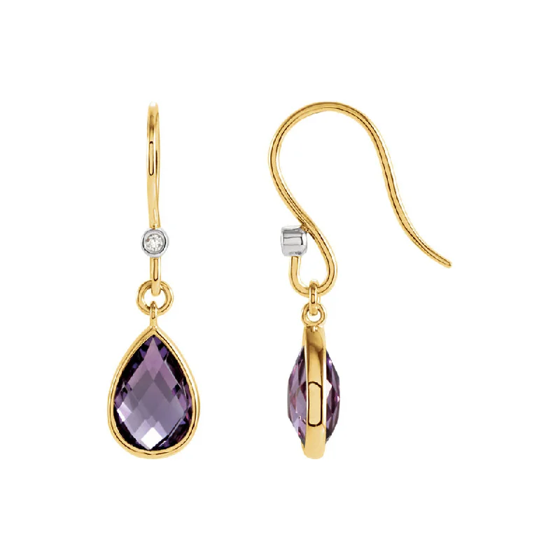 Artistic Stud Earrings-Amethyst Teardrop & Diamond Dangle Earrings in 14k Yellow Gold