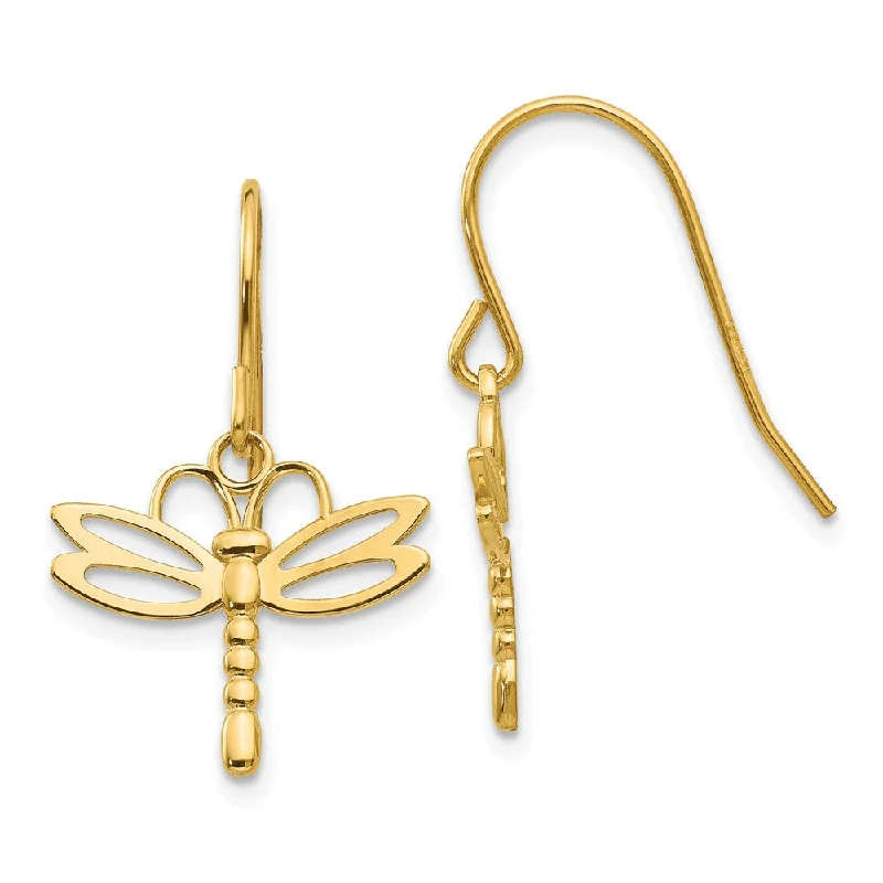 Luxury Stud Earrings-Polished Dragonfly Dangle Earrings in 14k Yellow Gold