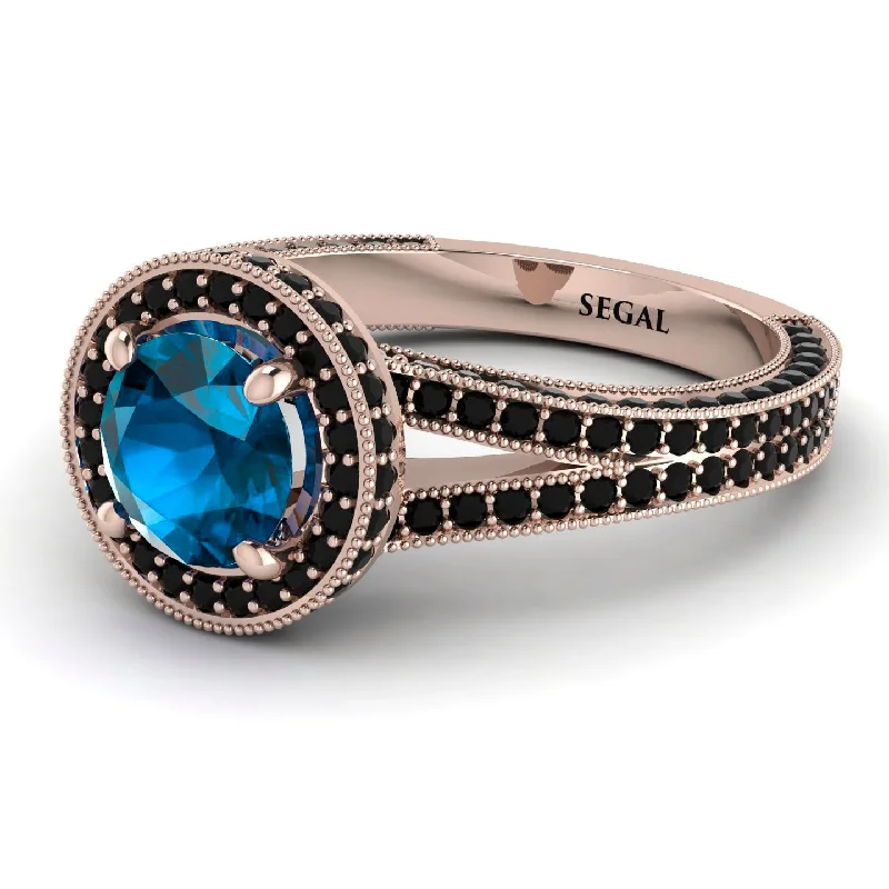 Customizable Diamond Rings-Milgrain Round Blue Topaz Engagement Ring - Payton No. 508