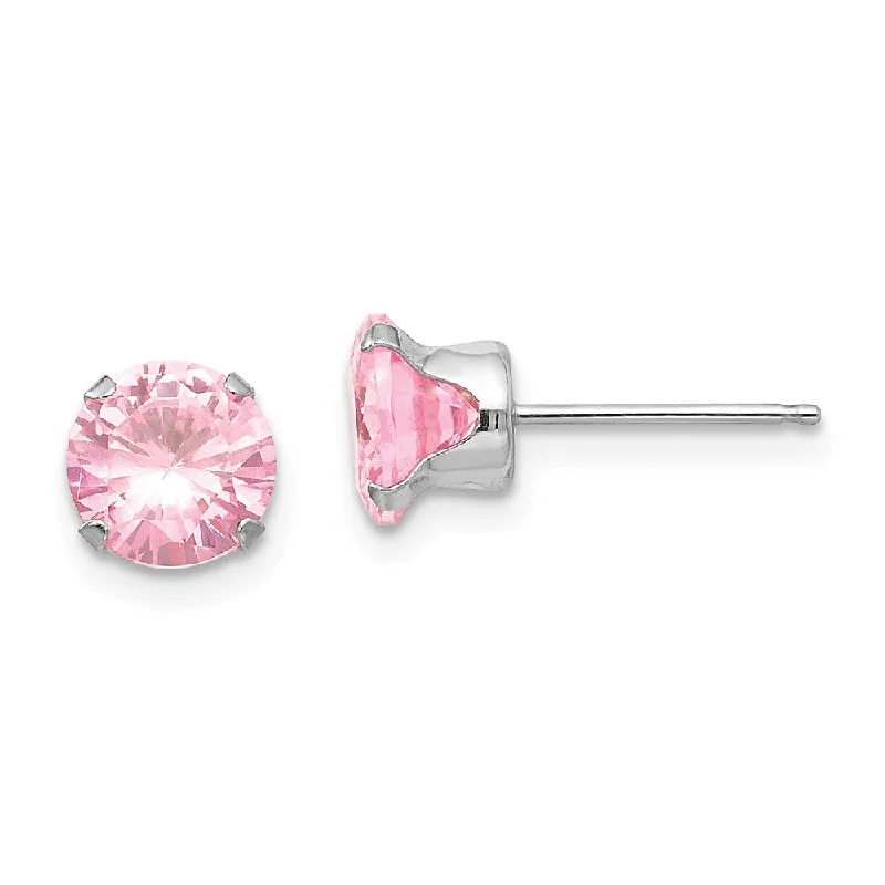 Stylish Earrings for Brides-6.5mm Pink Cubic Zirconia Stud Earrings in 14k White Gold