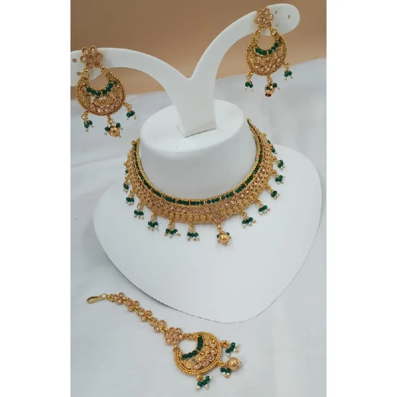 Unique Choker Necklaces-Akruti Collection Gold Plated Crystal Stone Necklace Set