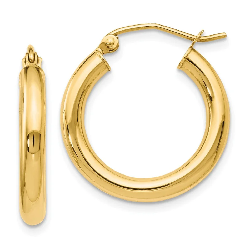 Unique Wedding Earrings-3mm Round Hoop Earrings in 14k Yellow Gold, 20mm (3/4 Inch)