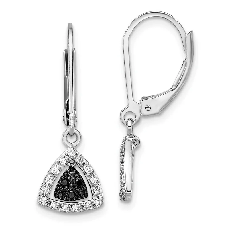 Personalized Drop Earrings-Black & White Diamond Triangle Lever Back Earrings in Sterling Silver