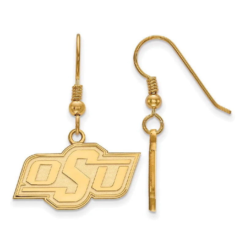 Elegant Gemstone Earrings-14k Gold Plated Silver Oklahoma State University Dangle Earring