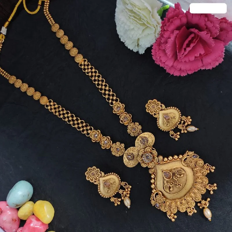 Gold Infinity Necklaces-Heera Jewellers Gold Plated Crystal Stone Long Necklace Set