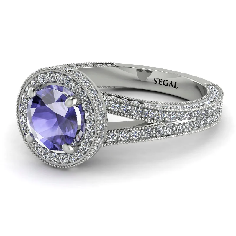 Affordable Engagement Rings-Milgrain Round Tanzanite Engagement Ring - Payton No. 203