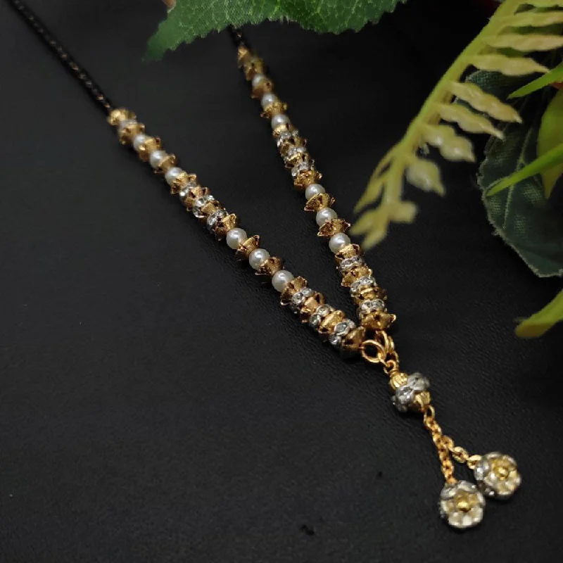 Elegant Crystal Pendant Necklaces-Aamrapali Gold Plated Austrian Stone And Pearl Necklace Set