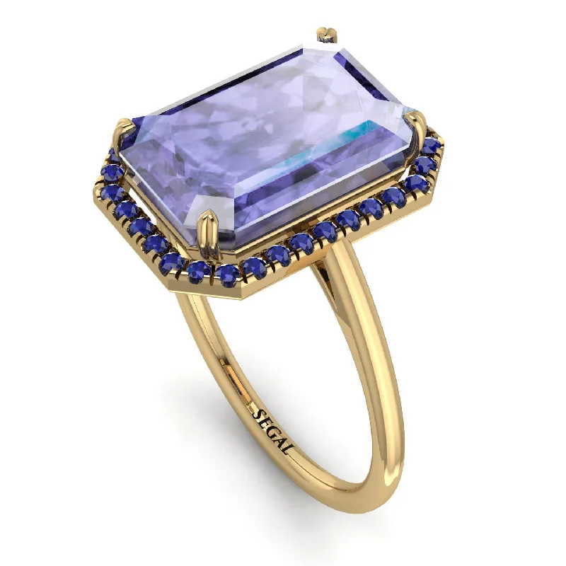 Designer Diamond Wedding Rings-Halo Emerald Cut Tanzanite Engagement Ring - Izabella No. 213