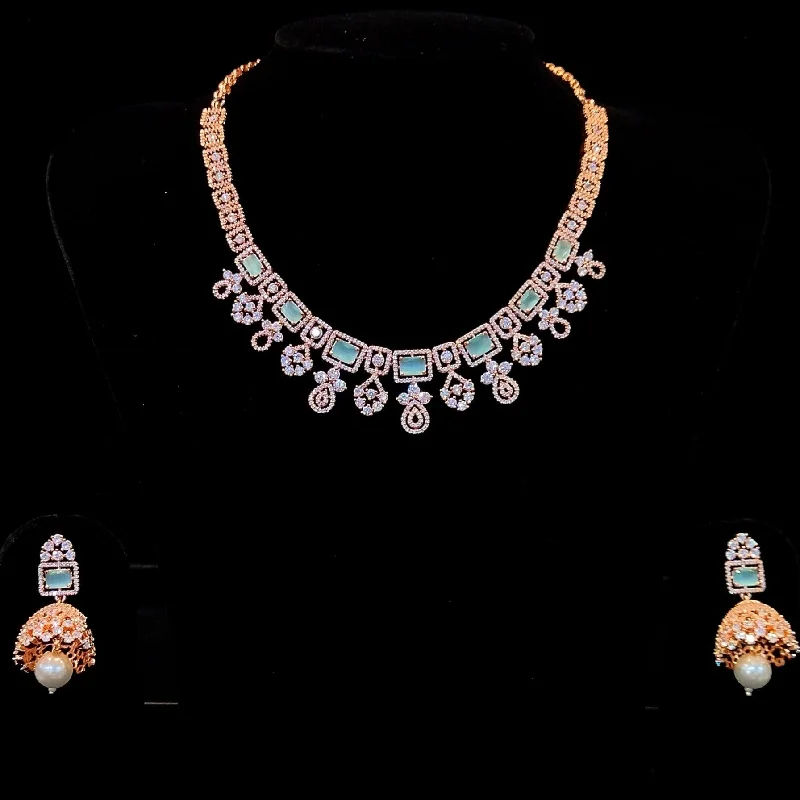 Modern Choker Necklaces-Sunflower Fashion Jewellery Rose Gold Plated AD Stone Necklace Set