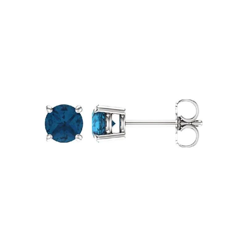 Large Silver Hoop Earrings-1.2 Carat, 5mm Round London Blue Topaz Stud Earrings in 14k White Gold