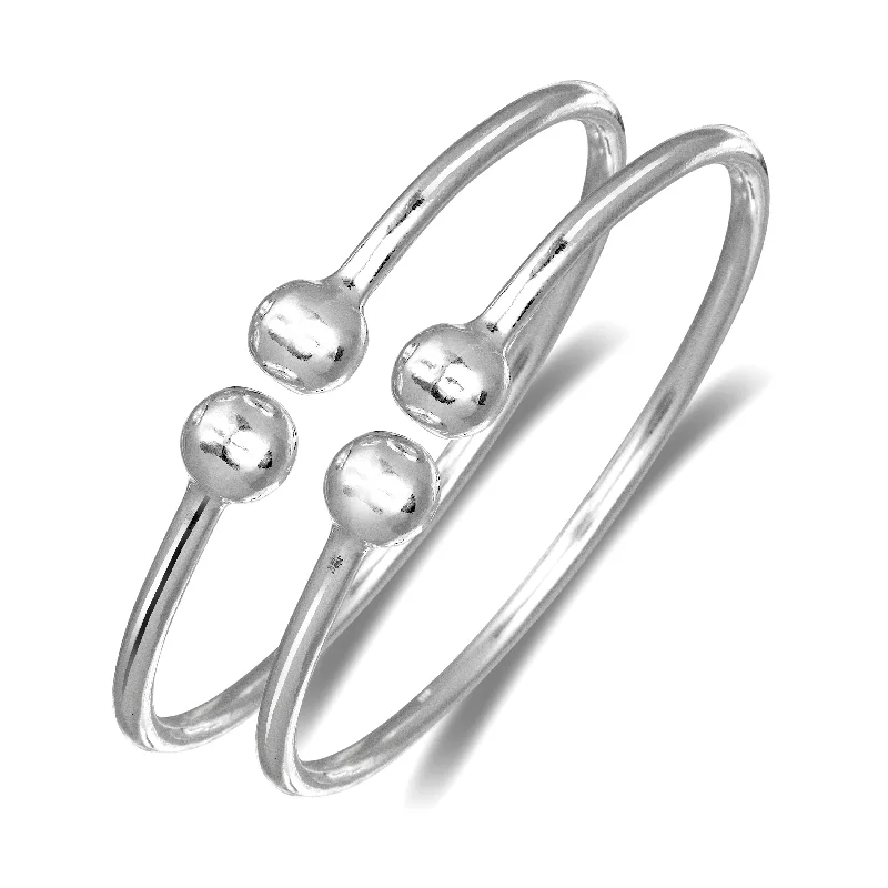 Trendy Stackable Bangles-Ball .925 Sterling Silver Plain West Indian Bangles, 1 pair