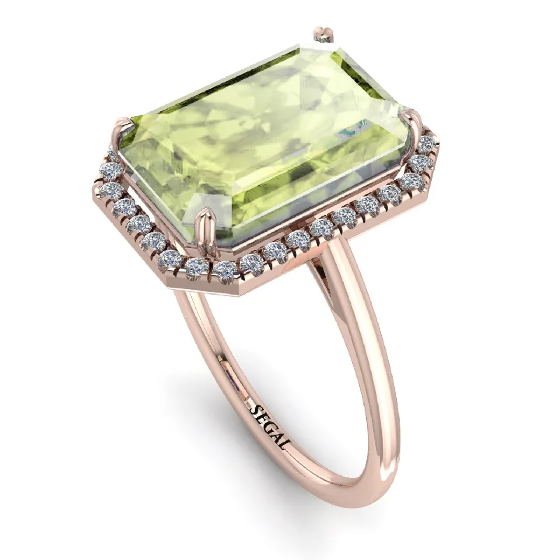 Designer Bridal Rings-Halo Emerald Cut Peridot Engagement Ring - Izabella No. 702