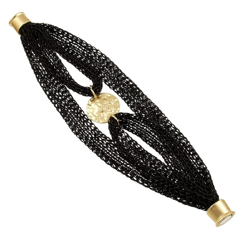 Trendy Bracelets with Charms-Black Mesh Gold Coin Bracelet