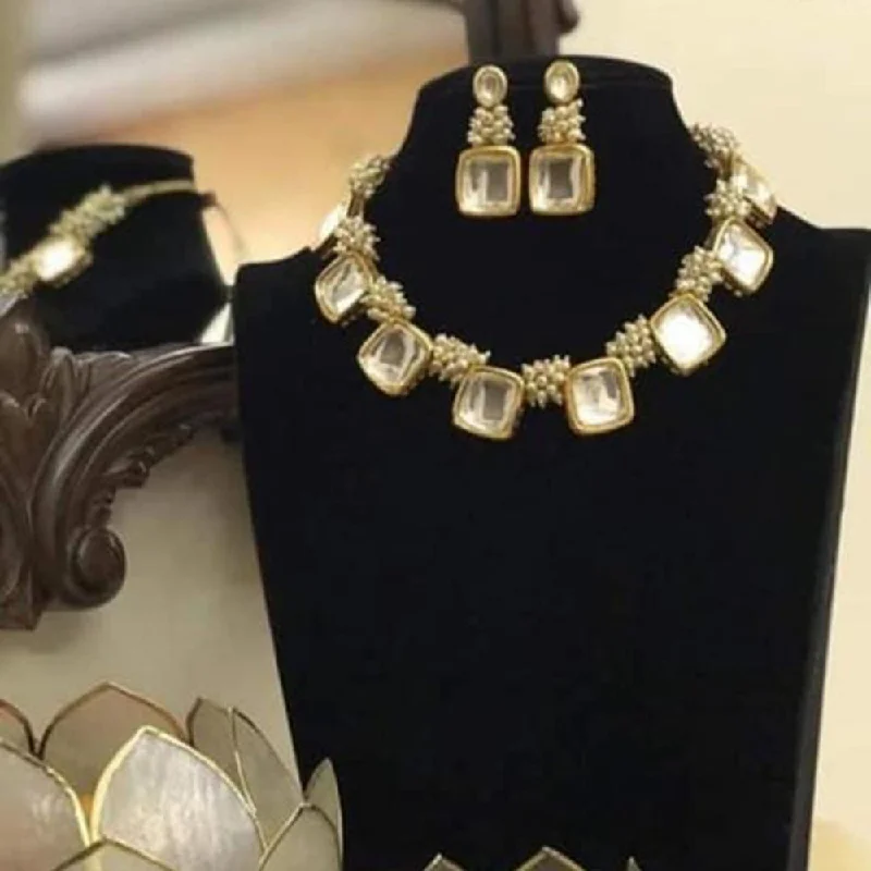 High-Quality Gold Necklaces-Shagna Gold Plated Crystal Stone And Pearl Necklace Set